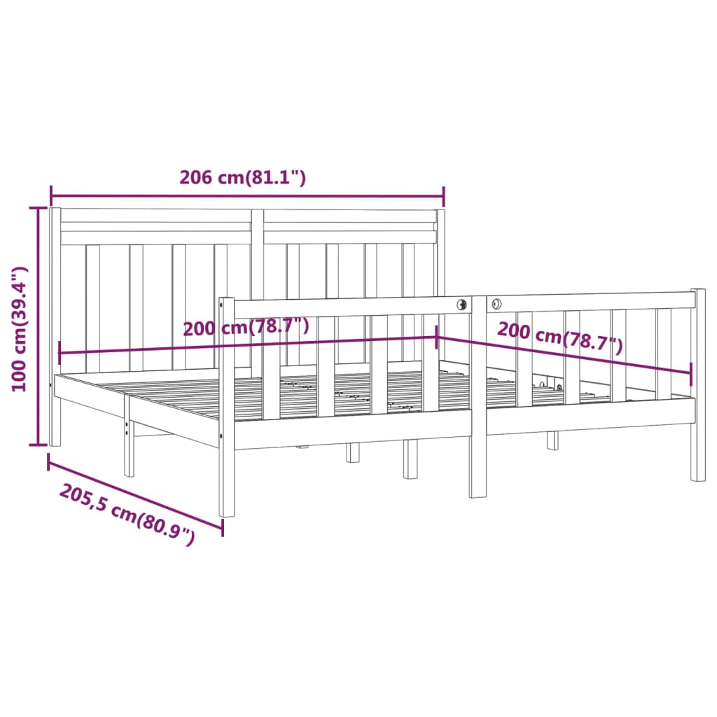 Bed Frame without Mattress Honey Brown Solid Wood Pine 200x200 cm