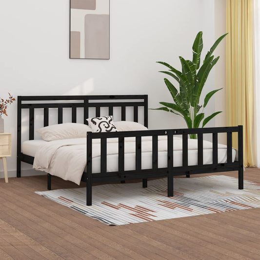 Bed Frame without Mattress Black Solid Wood Pine 200x200 cm