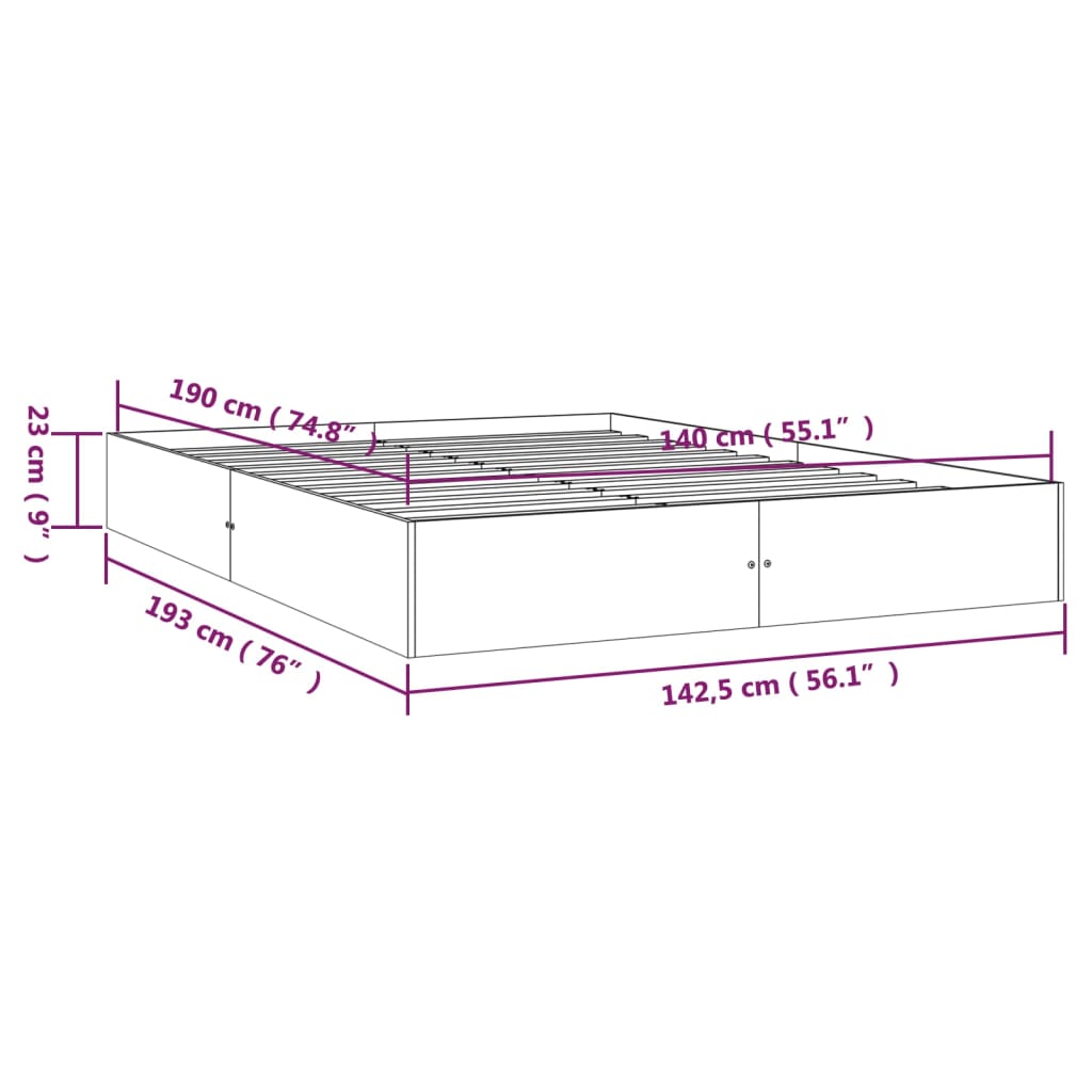 Bed Frame without Mattress Solid Wood 140x190 cm