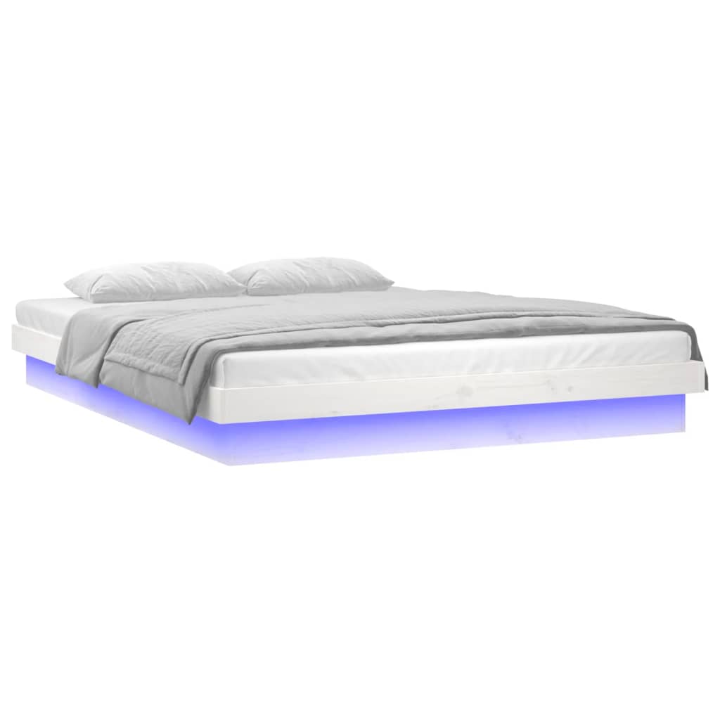 LED Bed Frame without Mattress White 140x200 cm Solid Wood
