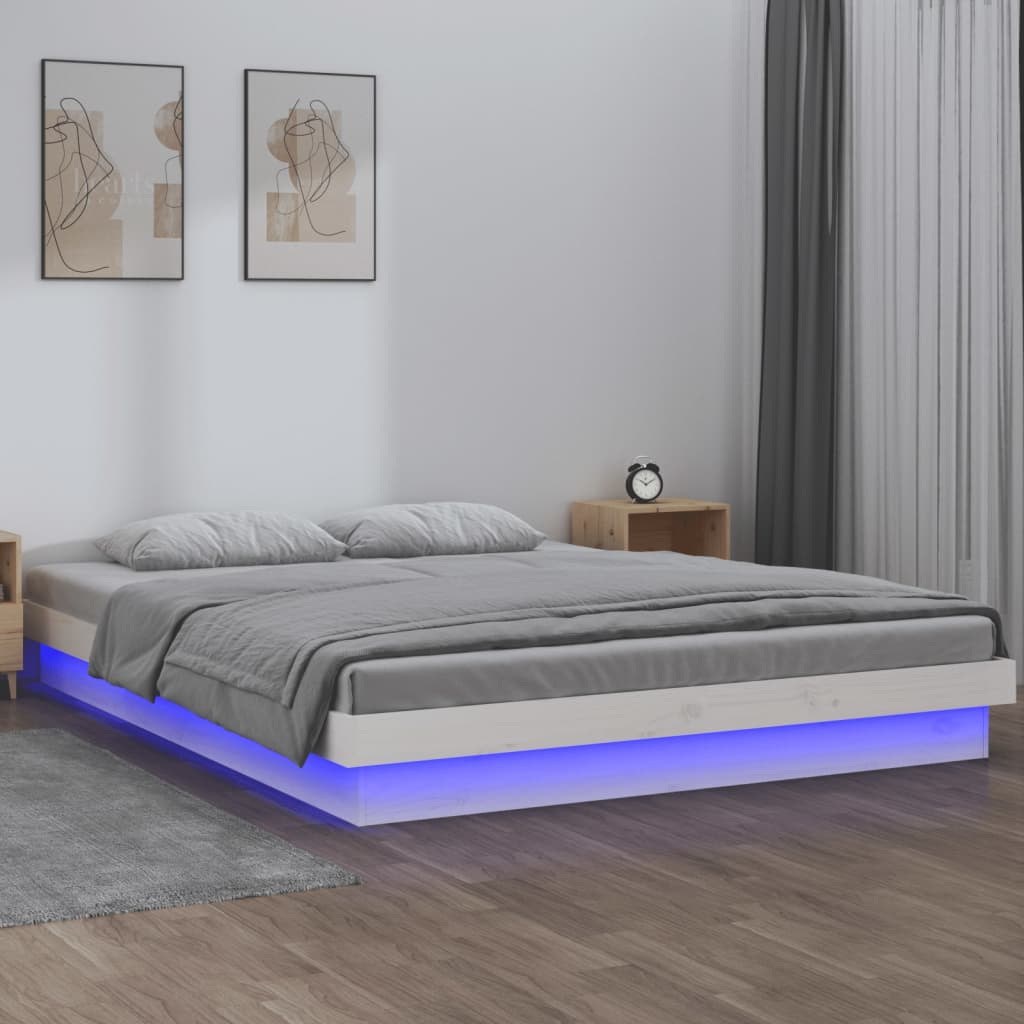 LED Bed Frame without Mattress White 140x200 cm Solid Wood