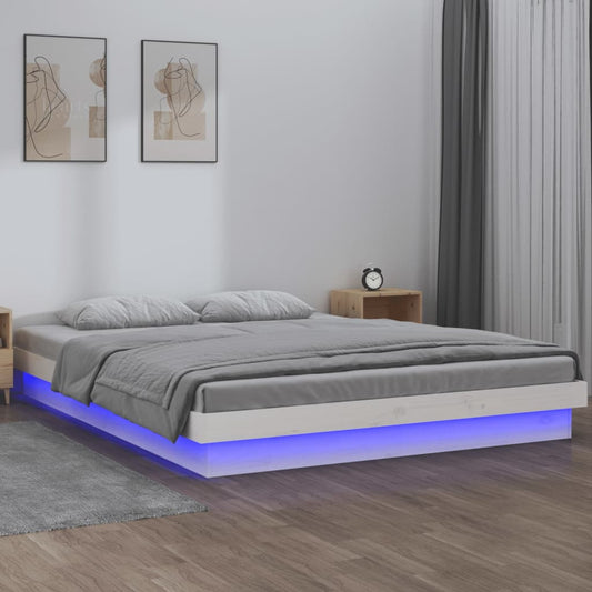 LED Bed Frame without Mattress White 140x200 cm Solid Wood