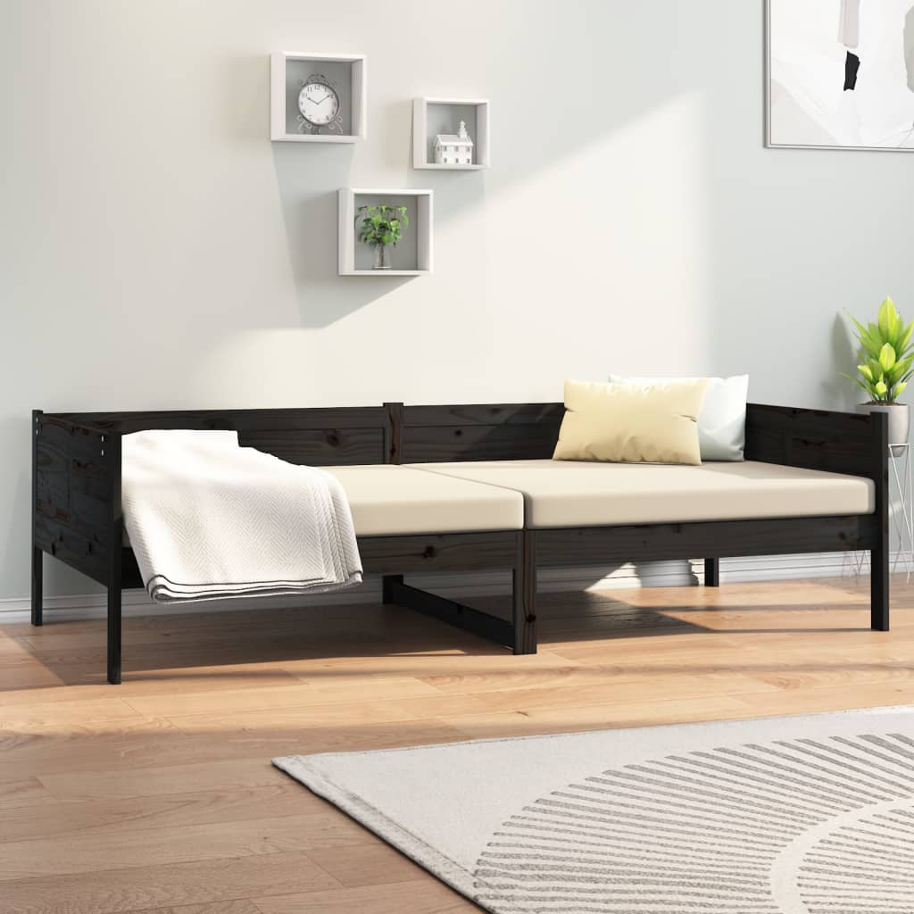 Day Bed without Mattress Black Solid Wood Pine 90x190 cm Single