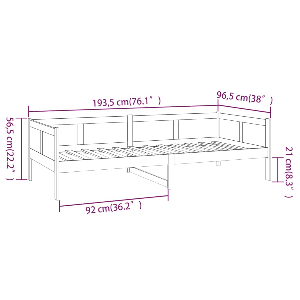 Day Bed without Mattress Black Solid Wood Pine 90x190 cm Single