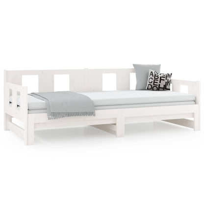 Pull-out Day Bed without Mattress White Solid Wood Pine 2x cm