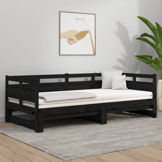 Pull-out Day Bed Black Solid Wood Pine 2x(80x200) cm