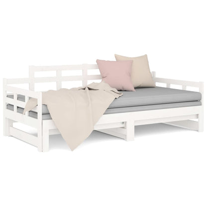 Pull-out Day Bed without Mattress White Solid Wood Pine 2x cm