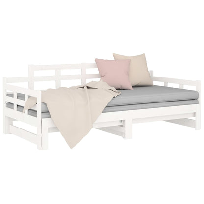 Pull-out Day Bed without Mattress White Solid Wood Pine 2x cm