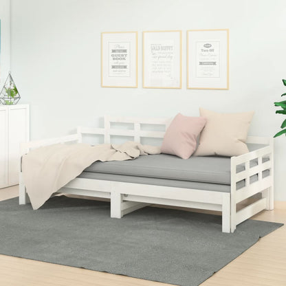 Pull-out Day Bed without Mattress White Solid Wood Pine 2x cm