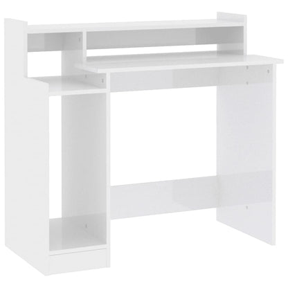 Desk with LED Lights High Gloss White  97x45x90 cm Engineered Wood
