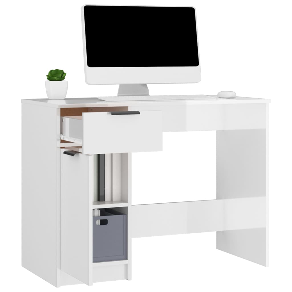 Desk High Gloss White 100x50x75 cm Engineered Wood