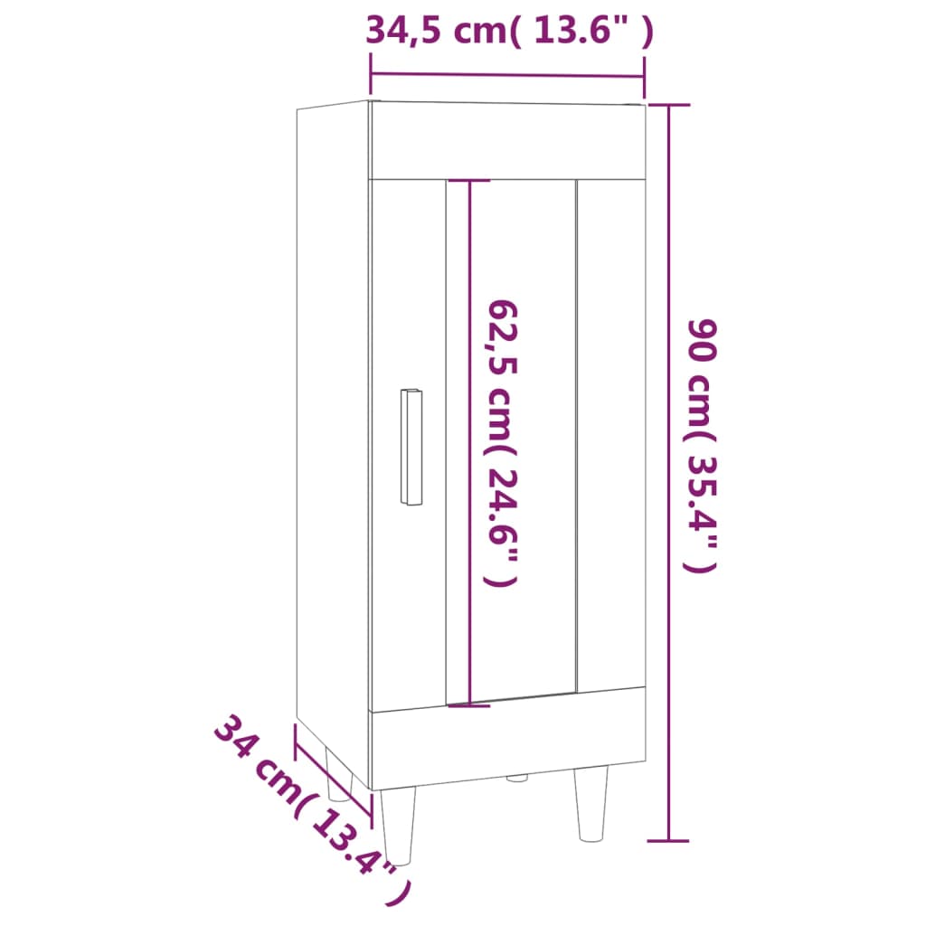 Sideboard High Gloss White 34.5x34x90 cm Engineered Wood