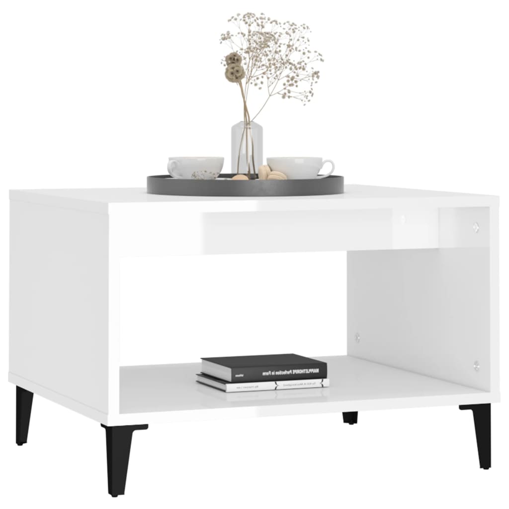 Coffee Table High Gloss White 60x50x40 cm Engineered Wood