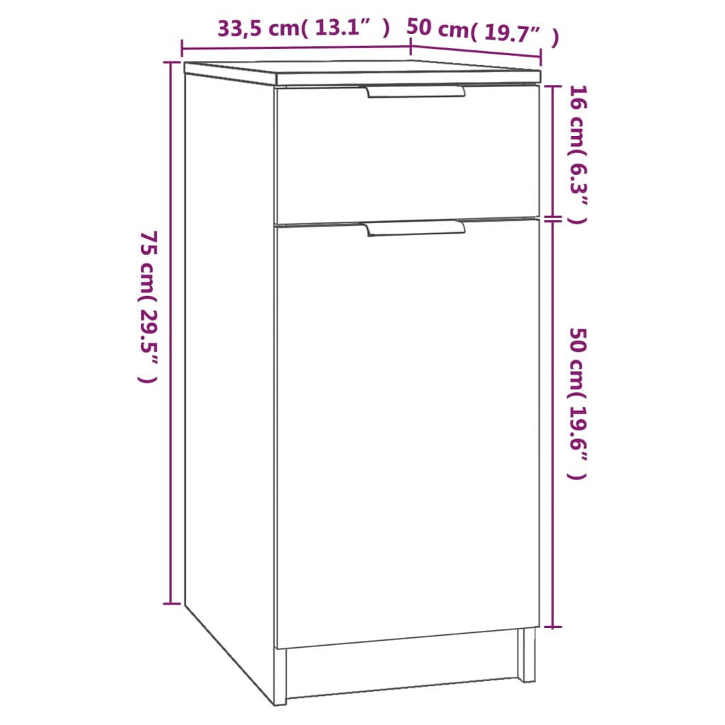 Desk Cabinet Grey Sonoma 33.5x50x75 cm Engineered Wood