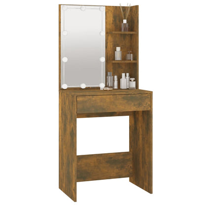Dressing Table with LED Smoked Oak 60x40x140 cm
