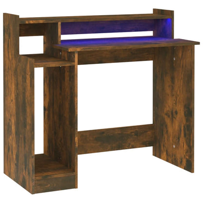 Desk with LED Lights Smoked Oak 97x45x90 cm Engineered Wood