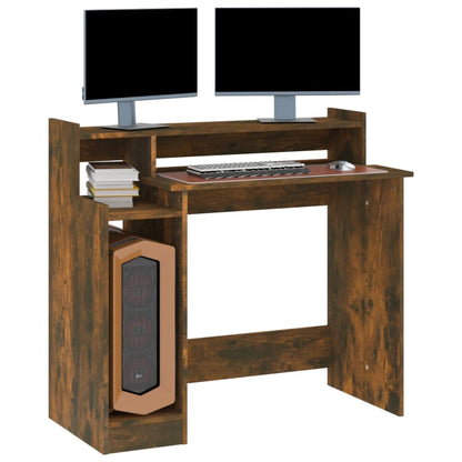 Desk with LED Lights Smoked Oak 97x45x90 cm Engineered Wood