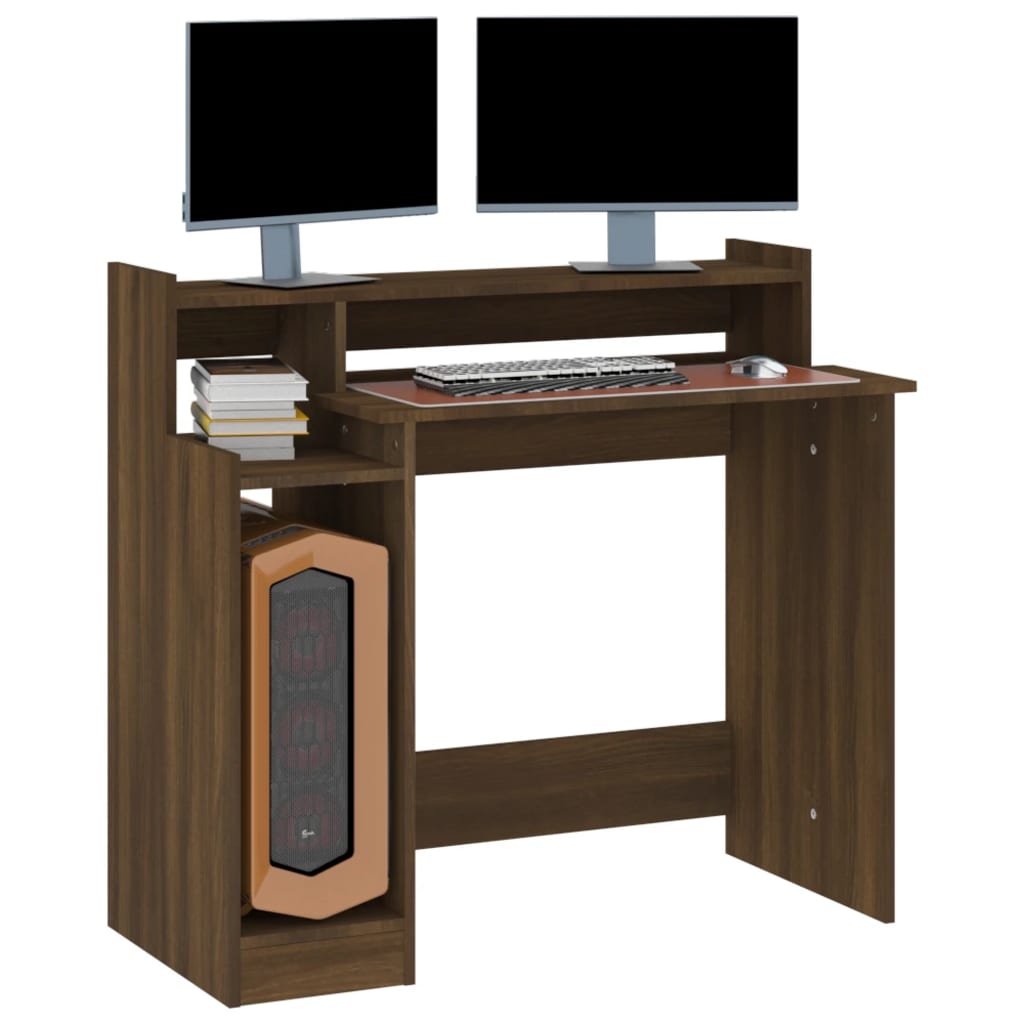 Desk with LED Lights Brown Oak 97x45x90 cm Engineered Wood