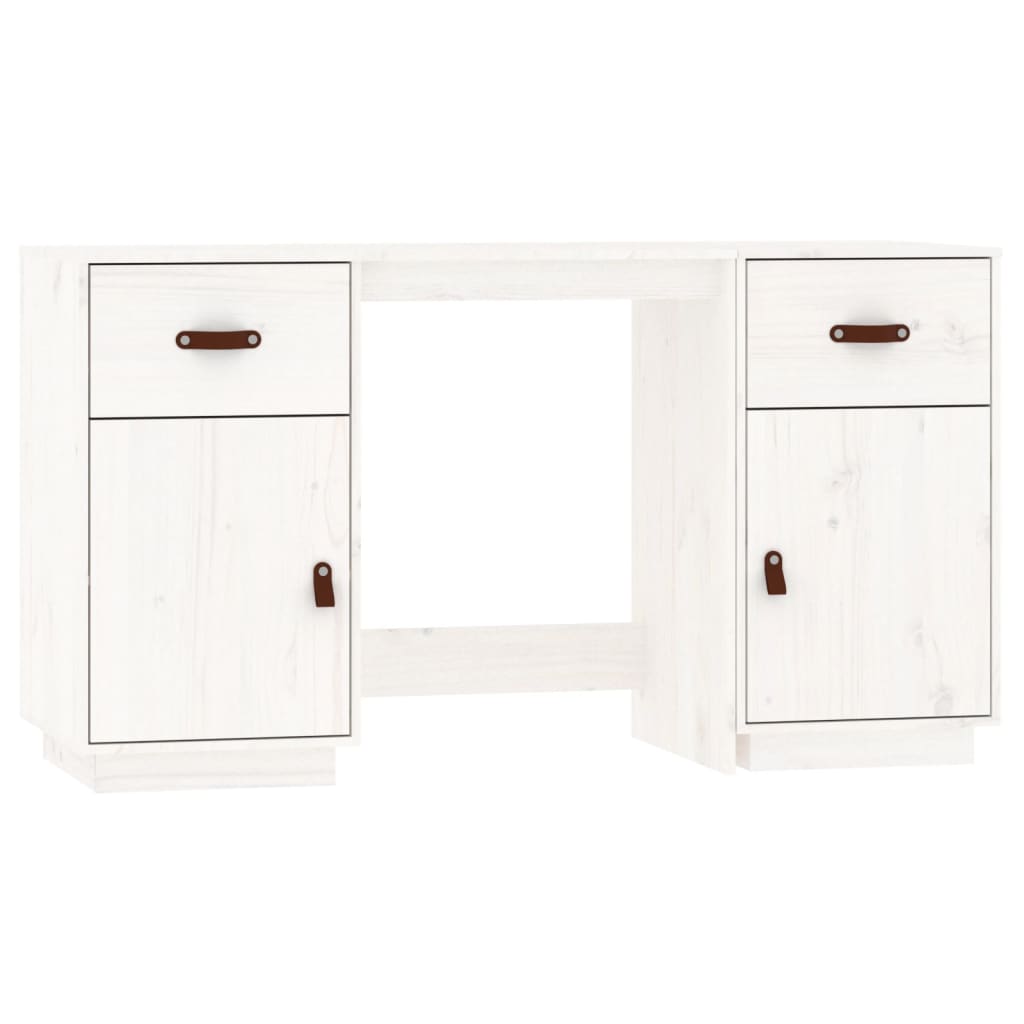 Desk with Cabinets White 135x50x75 cm Solid Wood Pine