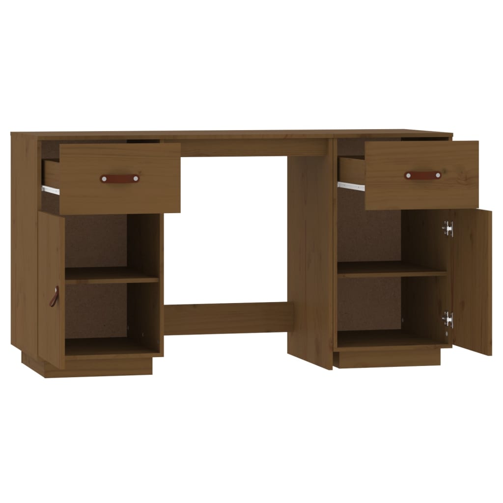Desk with Cabinets Honey Brown 135x50x75 cm Solid Wood Pine