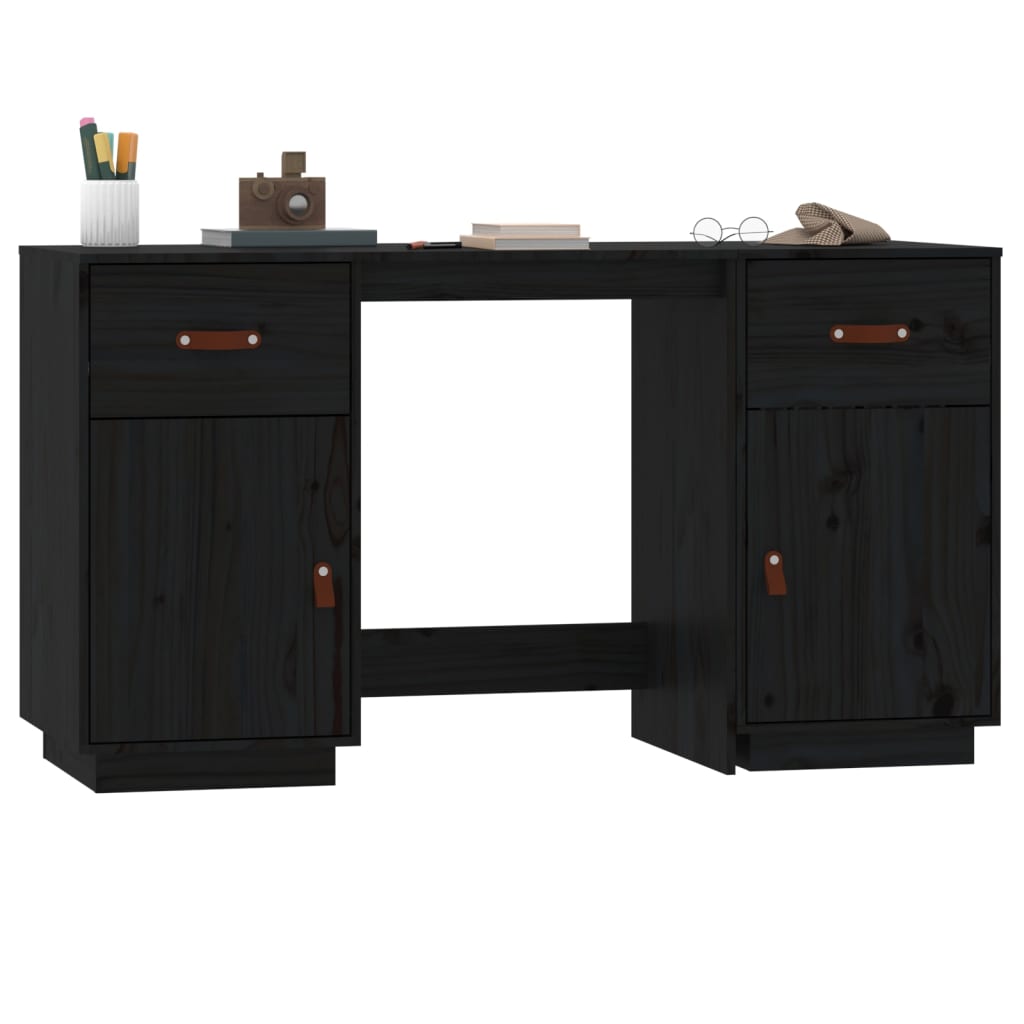 Desk with Cabinets Black 135x50x75 cm Solid Wood Pine