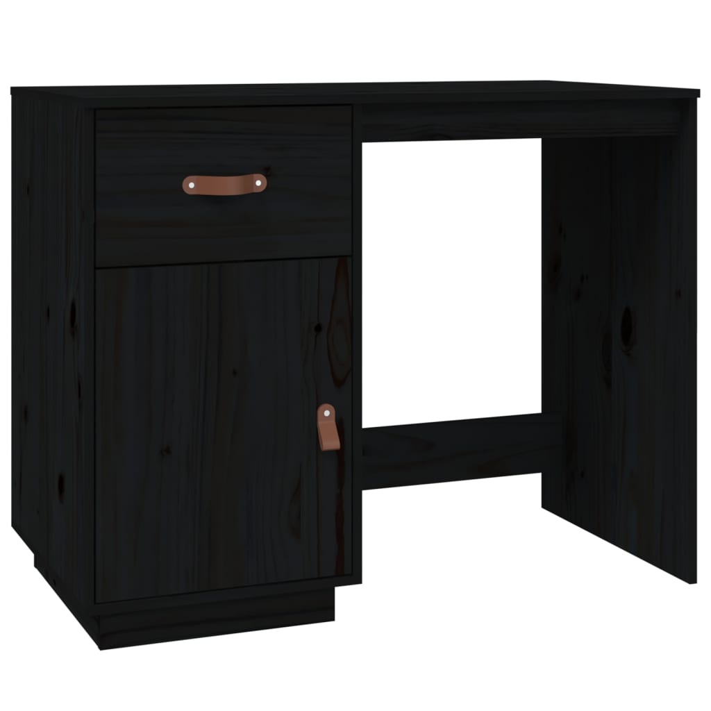 Desk with Cabinets Black 135x50x75 cm Solid Wood Pine