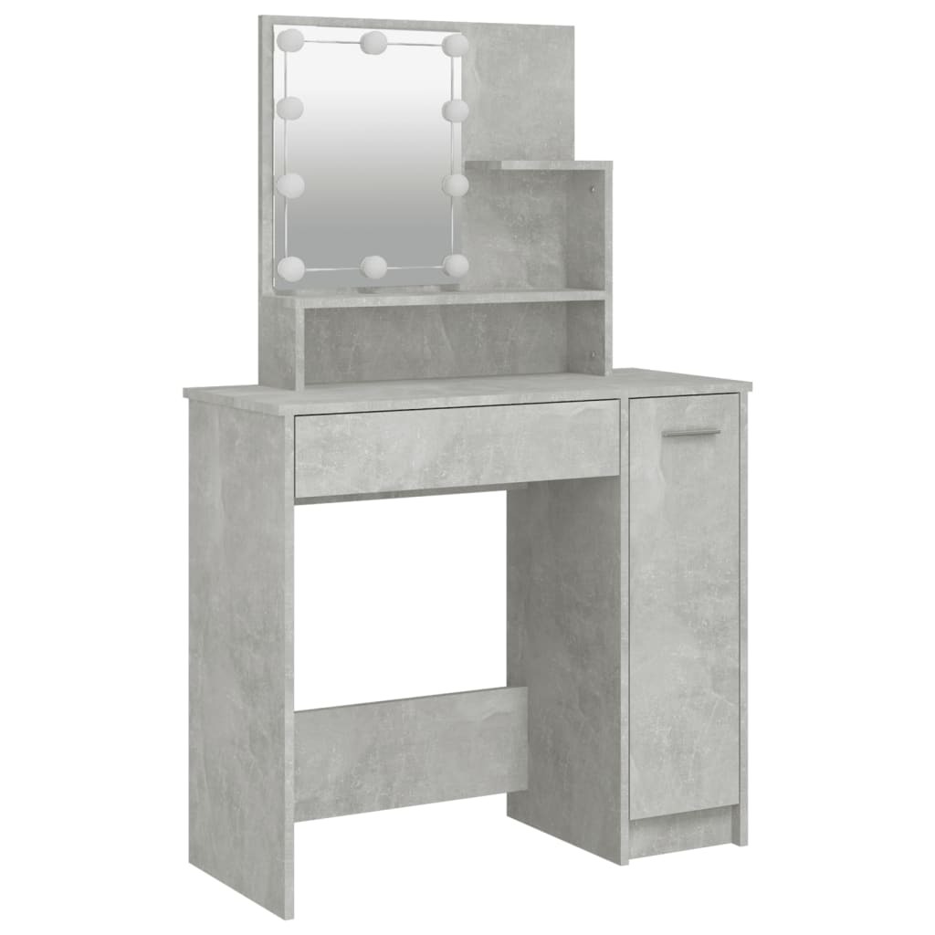 Dressing Table Set with LED Concrete Grey Engineered Wood