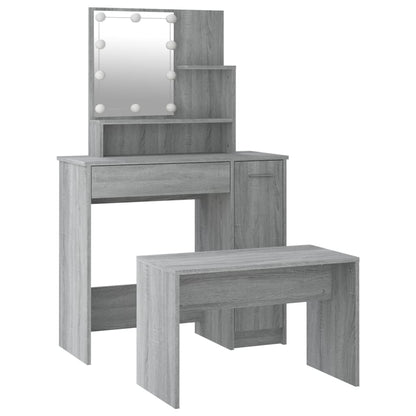 Dressing Table Set with LED Grey Sonoma Engineered Wood