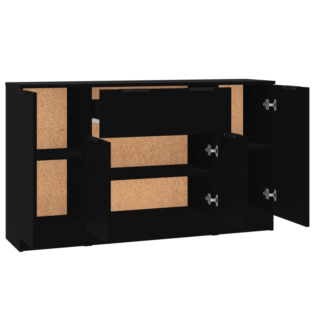 Sideboards 3 pcs Black Engineered Wood