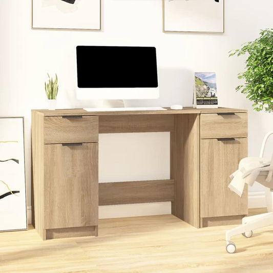 Desk with Side Cabinet Sonoma Oak Engineered Wood