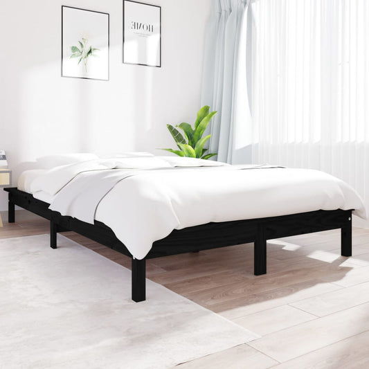 Bed Frame without Mattress Black King Size Solid Wood Pine