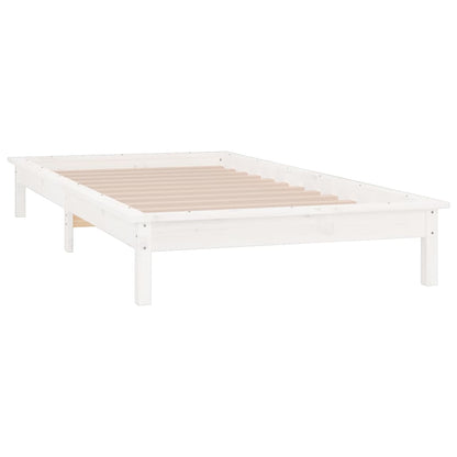 LED Bed Frame without Mattress White 100x200 cm Solid Wood