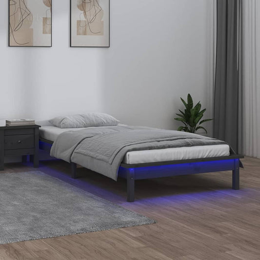LED Bed Frame Grey 100x200 cm Solid Wood