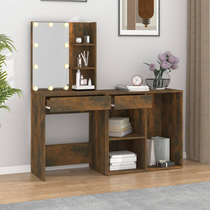 LED Dressing Table with Cabinet Smoked Oak Engineered Wood