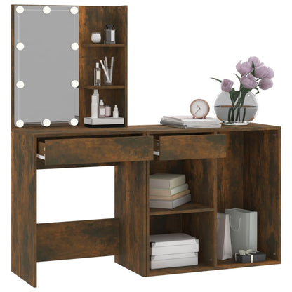 LED Dressing Table with Cabinet Smoked Oak Engineered Wood
