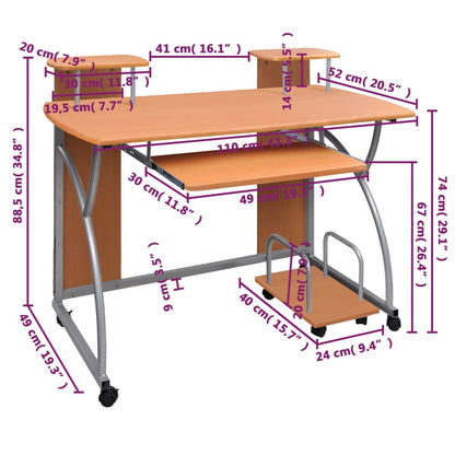 Computer Desk Brown 110x52x88.5 cm Engineered Wood