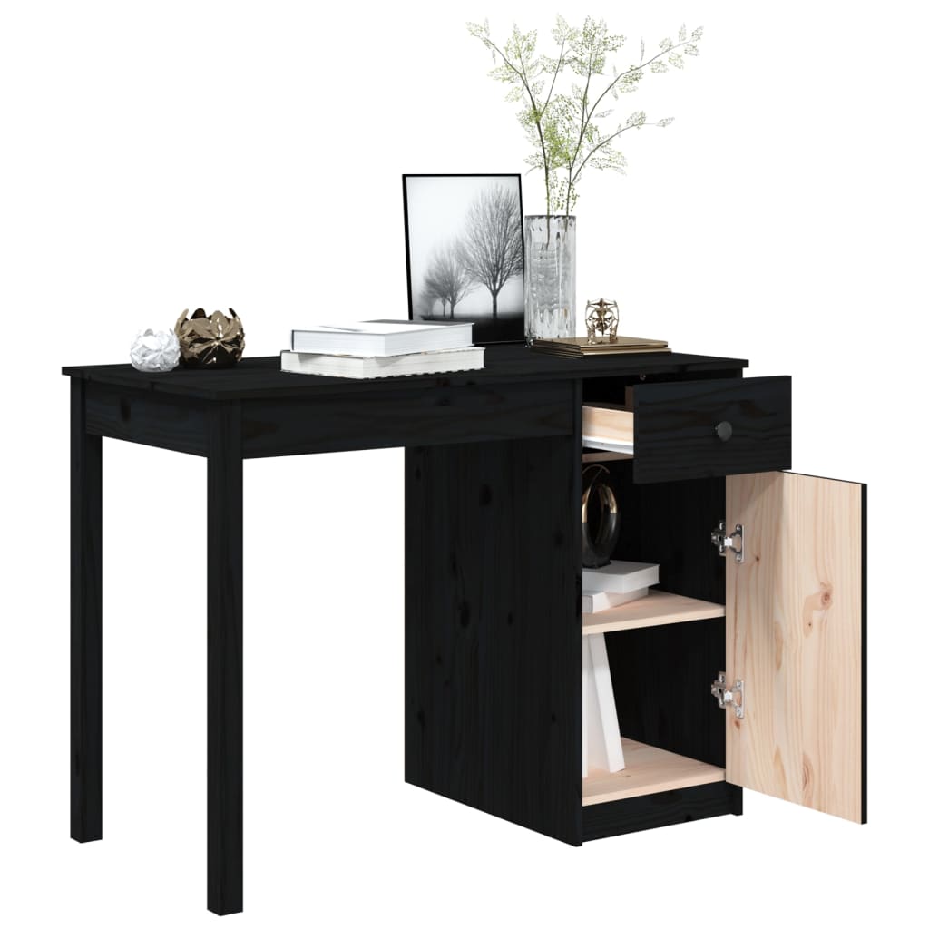 Desk Black 100x50x75 cm Solid Wood Pine