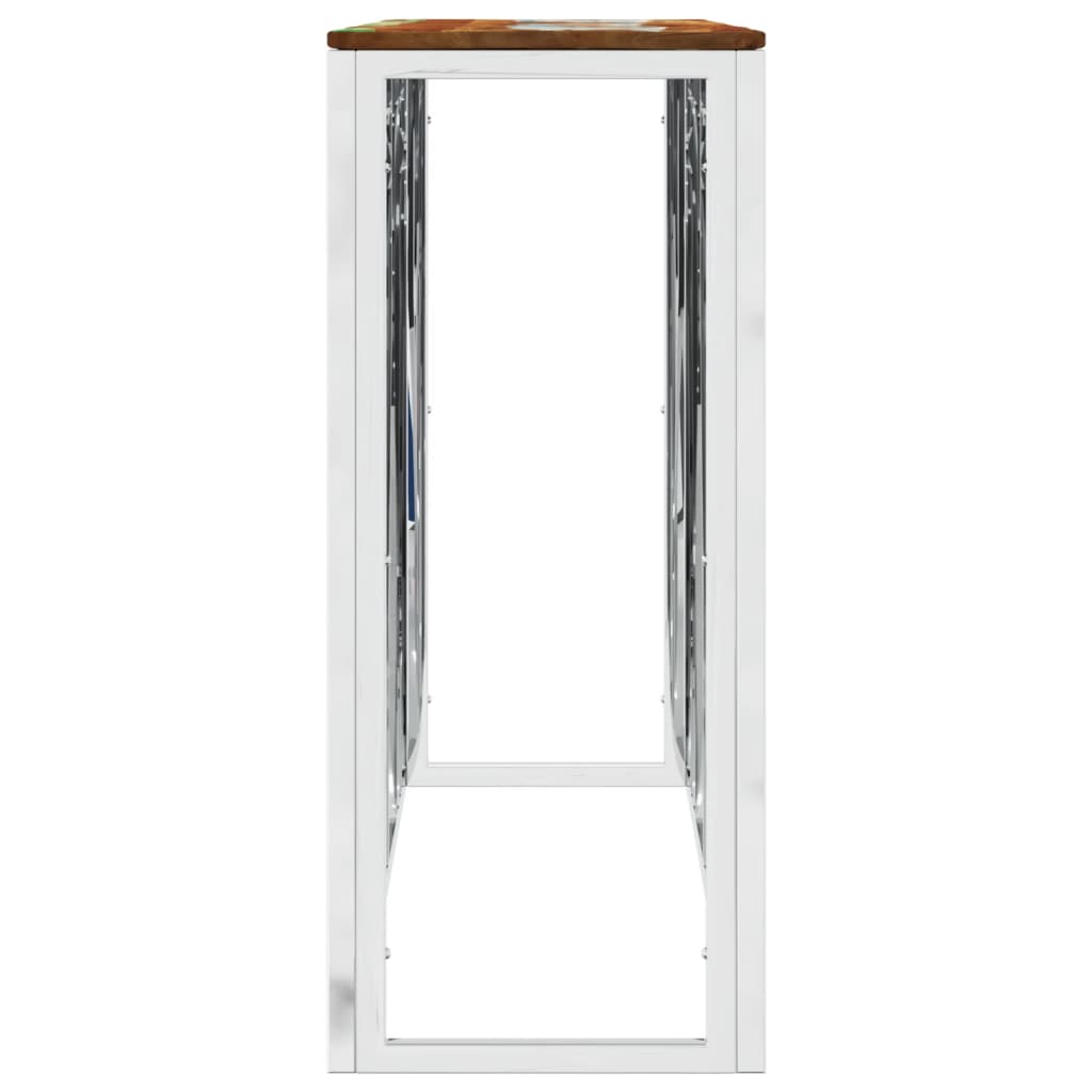 Console Table Silver Stainless Steel and Solid Wood Reclaimed