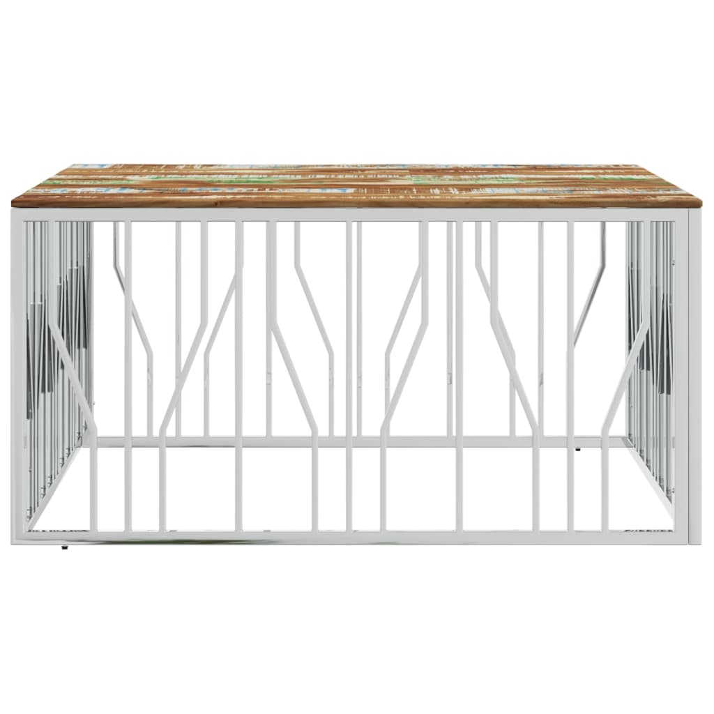 Coffee Table Silver Stainless Steel and Solid Wood Reclaimed