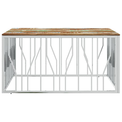 Coffee Table Silver Stainless Steel and Solid Wood Reclaimed