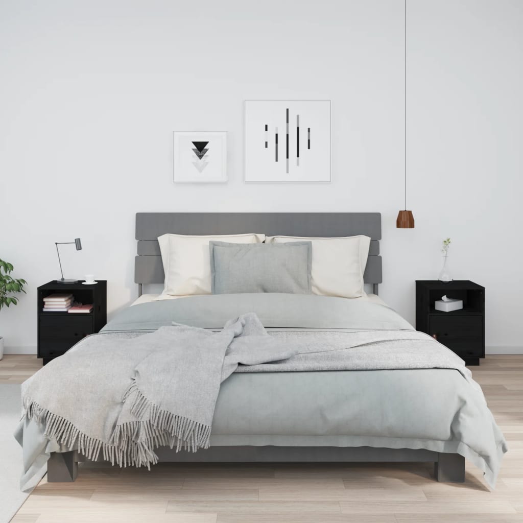 Bedside Cabinets 2 pcs Black 40x34x55 cm Solid Wood Pine