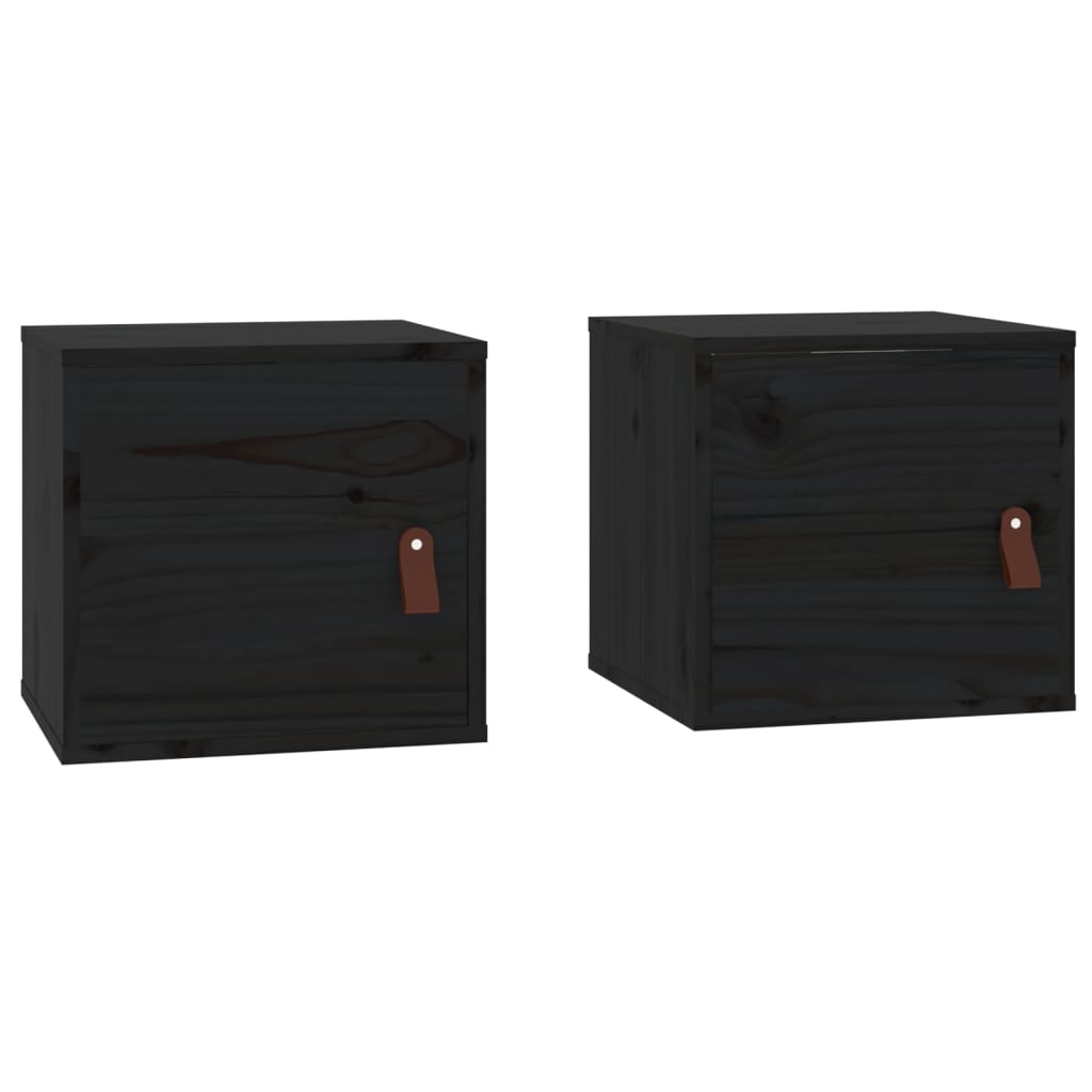 Wall Cabinets 2 pcs Black 31.5x30x30 cm Solid Wood Pine
