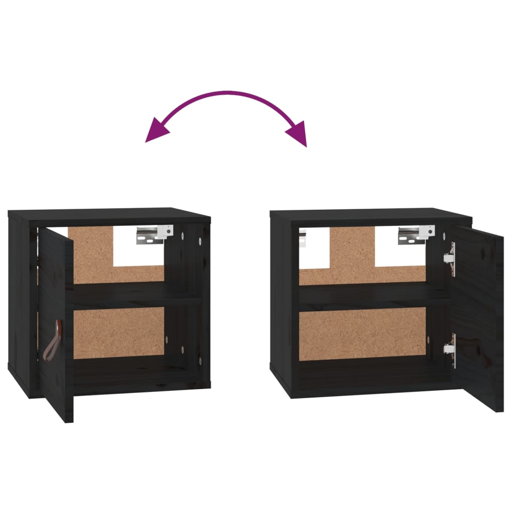 Wall Cabinets 2 pcs Black 31.5x30x30 cm Solid Wood Pine
