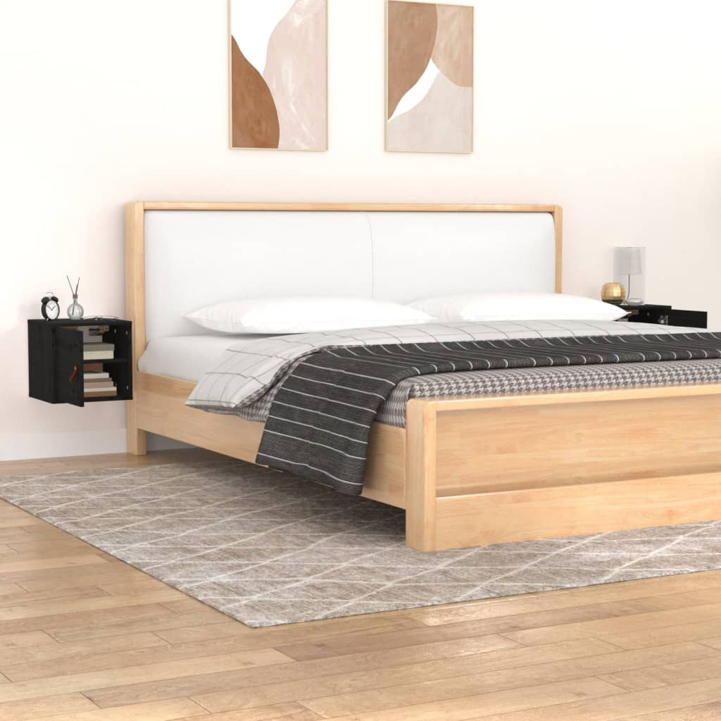 Wall Cabinets 2 pcs Black 31.5x30x30 cm Solid Wood Pine