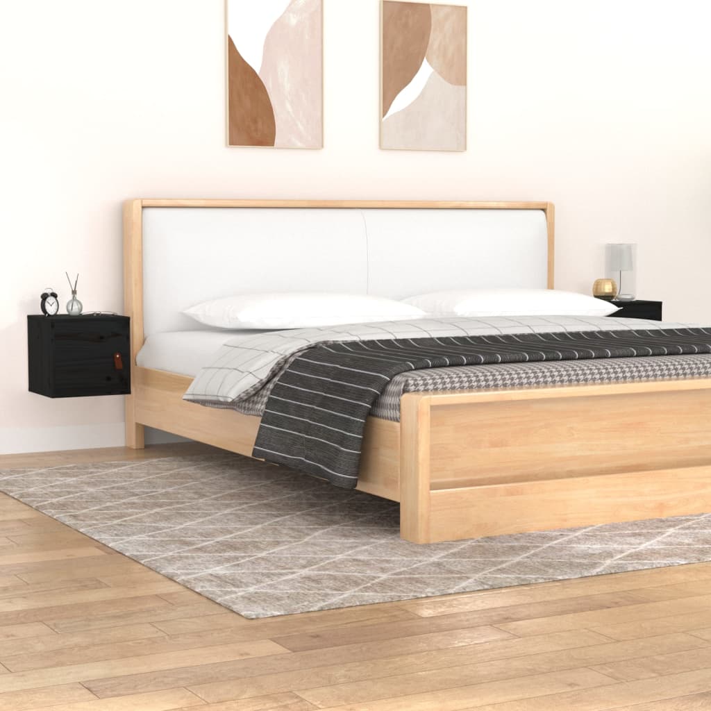 Wall Cabinets 2 pcs Black 31.5x30x30 cm Solid Wood Pine