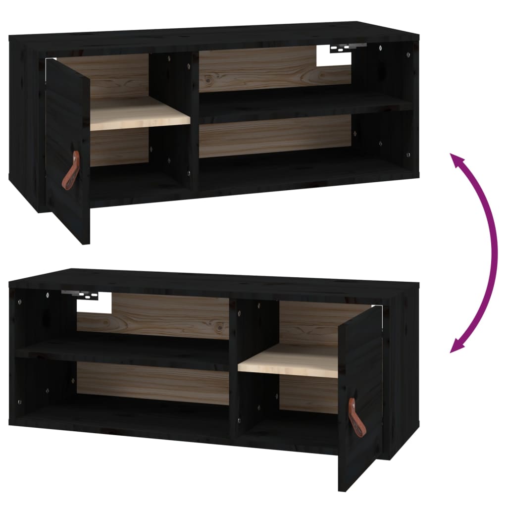 Wall Cabinets 2 pcs Black 80x30x30 cm Solid Wood Pine