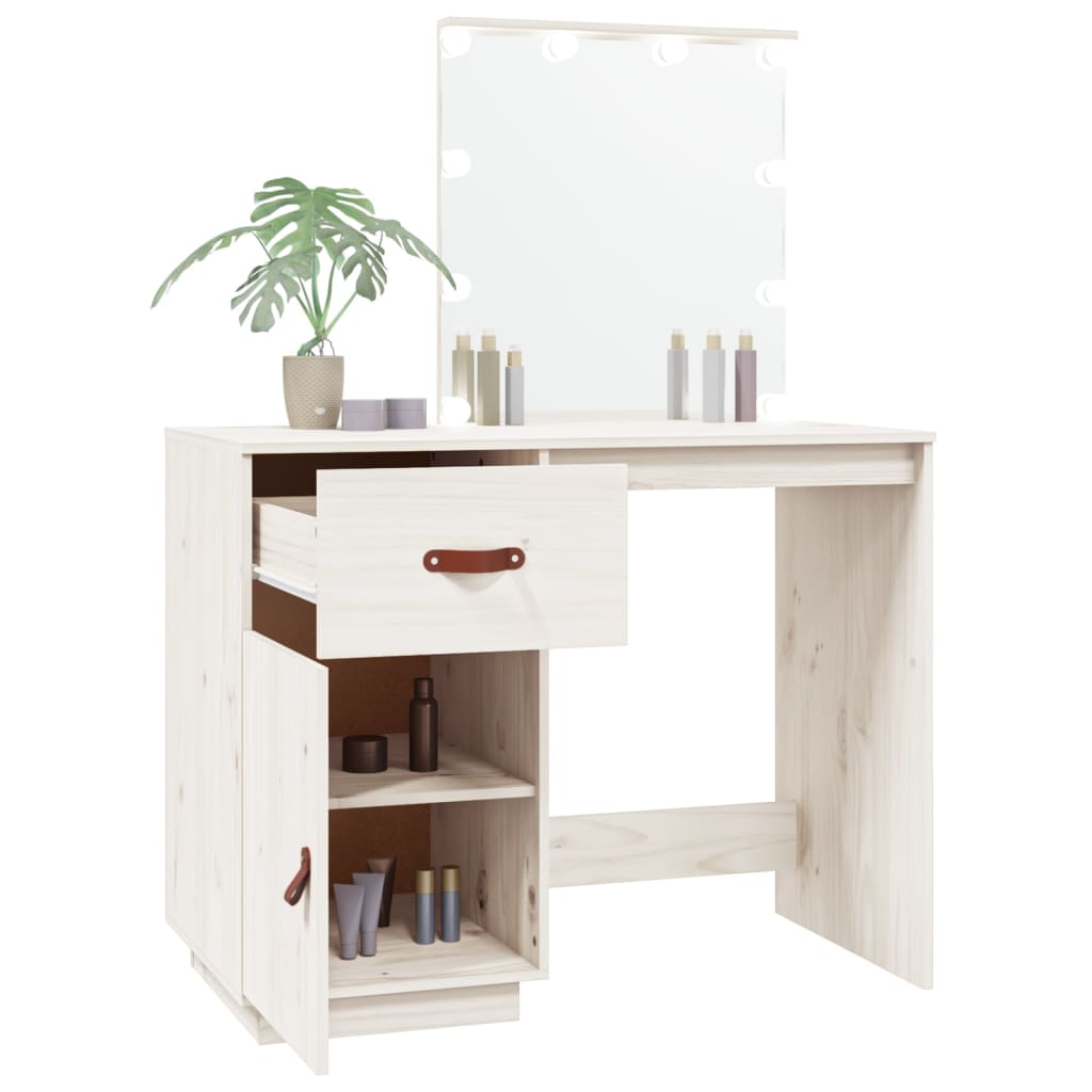 Dressing Table with LED White 95x50x133.5 cm Solid Wood Pine