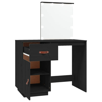 Dressing Table with LED Black 95x50x133.5 cm Solid Wood Pine