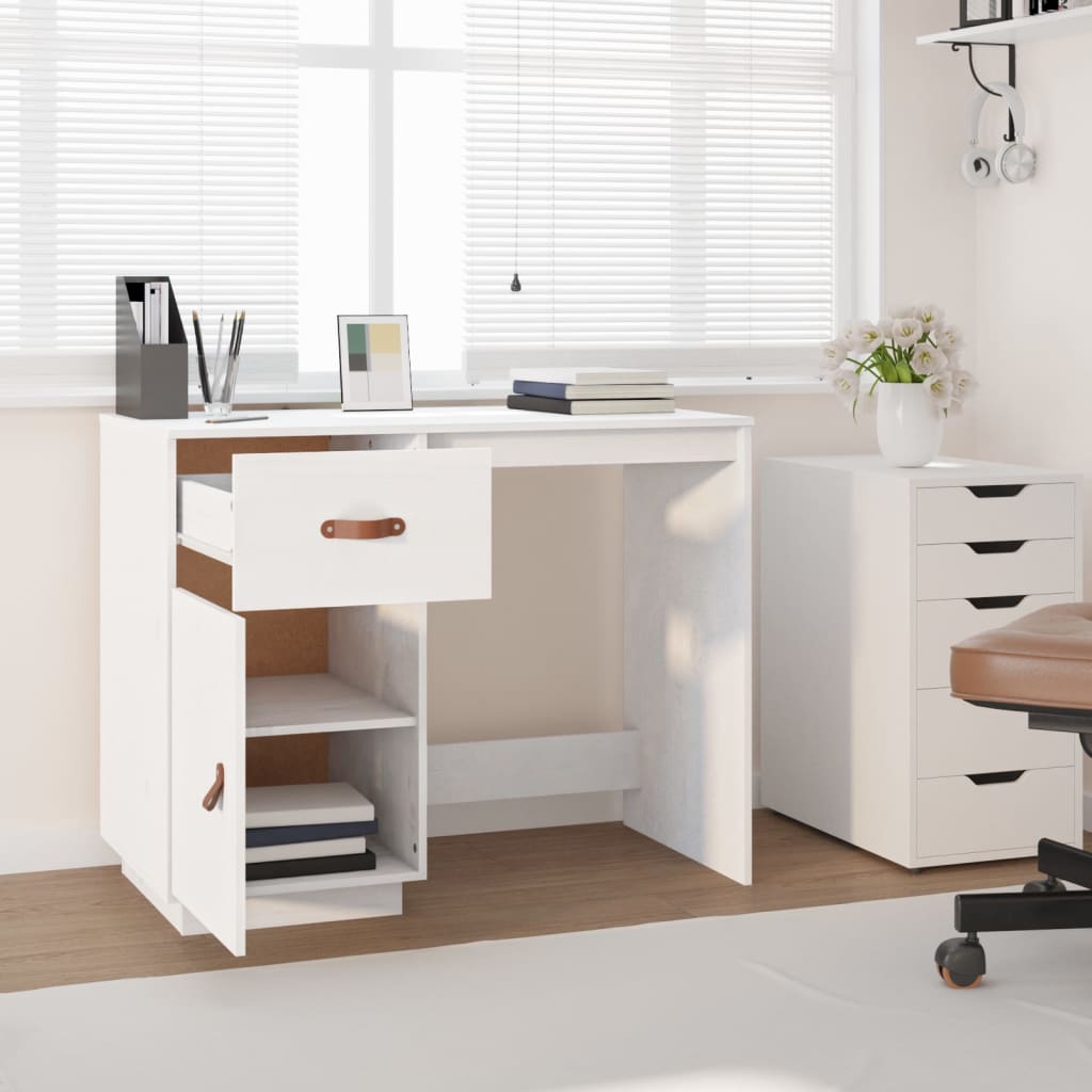 Desk White 95x50x75 cm Solid Wood Pine