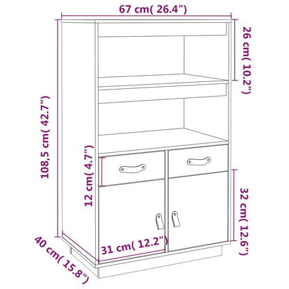 Highboard Grey 67x40x108.5 cm Solid Wood Pine